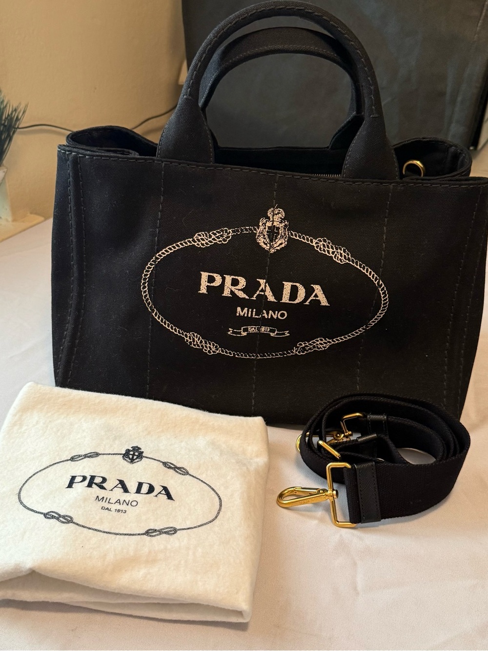 Prada Black Canapa Canvas Tote - Picture 3 of 8